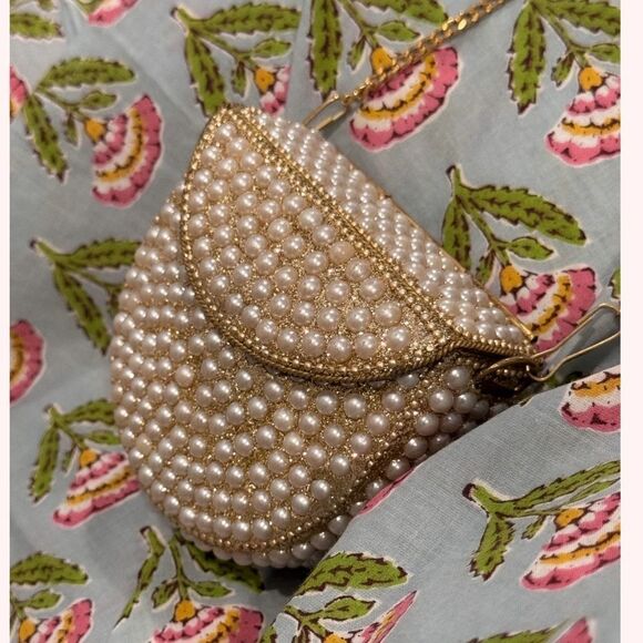 BRIDAL FORMAL PEARL MINI CLUTCH CROSSBODY BAG - Picture 5 of 14